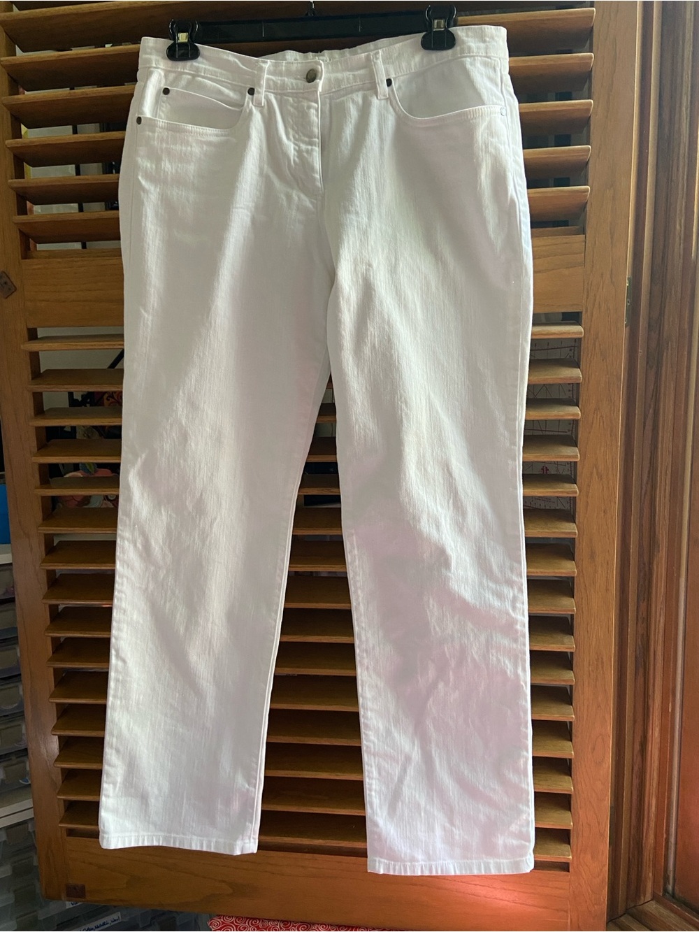Eileen Fisher 14 L White Classic Straight-Leg Cotton Jeans